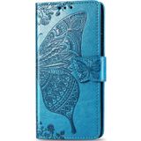 For Galaxy A42 5G Butterfly Love Flower Embossed Horizontal Flip Leather Case with Bracket / Card Slot / Wallet / Lanyard(Blue)