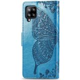 For Galaxy A42 5G Butterfly Love Flower Embossed Horizontal Flip Leather Case with Bracket / Card Slot / Wallet / Lanyard(Blue)