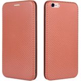 For iPhone 6 / 6s Carbon Fiber Texture Magnetic Horizontal Flip TPU + PC + PU Leather Case with Card Slot(Brown)