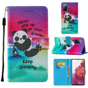 For Samsung Galaxy S20 FE Colored Drawing Pattern Horizontal Flip Leather Case with Holder & Card Slot & Lanyard(Panda)