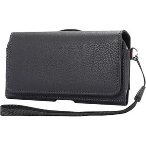 Universal Litchi Texture Vertical Flip Thwartwise PU Leather Case / Waist Bag with Back Splint & Card Slots & 15cm Lanyard for iPhone X & Galaxy S7 & S6 Edge & S6  Huawei P9 & P9 Lite  Sony Xperia Z5  Xiaomi Redmi 4  Size: 14.6 x 7.8 x 1.8 cm(Black)