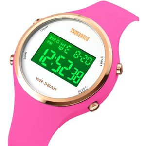 SKMEI 1720 Round Dial LED Digital Display Luminous Silicone Strap Electronic Watch(Rose Red)