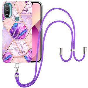 For Motorola Moto E20 / E30 / E40 Electroplating Splicing Marble TPU Phone Case with Lanyard(Light Purple)