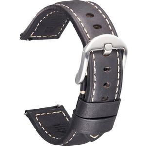 Smart Quick Release Watch Strap Crazy Horse Leather Retro Strap For Samsung Huawei Size: 20mm (Black Silver Buckle)