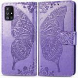 For Galaxy A51 5G Butterfly Love Flower Embossed Horizontal Flip Leather Case with Bracket / Card Slot / Wallet / Lanyard(Light Purple)