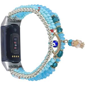 Voor Fitbit Charge 5 Eye Bead Chain Watch Band (Lake Blue)