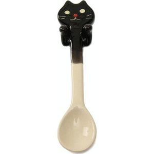 4 stks Cartoon servies keramische koffiekopje hangende lepel (zwarte kat)