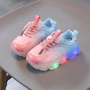 WISDOMFROG Meisjes Sneakers LED Light Up Jongens Gradiënt Mesh Schoenen Kinderschoenen  Maat: 30 (Roze)