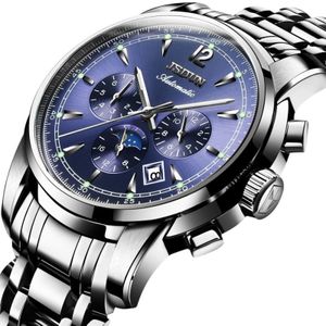 JIN SHI DUN 8750 Men Fashion Waterproof Luminous Mechanical Watch(Silver Blue)