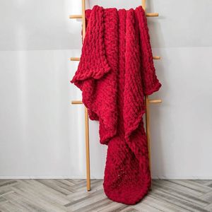 Handgemaakte dikke wol gebreide deken bank Chenille Stok gebreide deken  grootte: 80 x 100 CM (Scarlet)