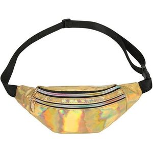 Women Punk Laser Glossy PU Double Zipper Chest Bag Casual Waist Bag(Yellow)