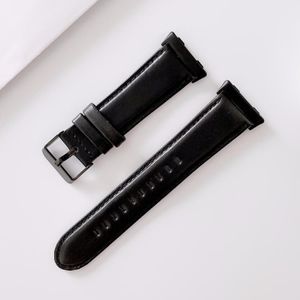 For OPPO Watch 46mm Plain Weave Genuine Leather Replacement Strap Watchband(Black)