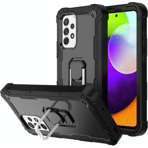 For Samsung Galaxy A52 5G / 4G PC + Rubber 3-layers Shockproof Protective Case with Rotating Holder(Black)