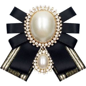 Vrouwen Pearl Bow-knoop Bow tie doek broche kleding accessoires  stijl: PIN gesp versie (goud zwart)