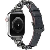 Voor Apple Watch Ultra 49 mm / serie 8 & 7 45 mm / SE 2 & 6 & SE & 5 & 4 44 mm / 3 & 2 & 1 42 mm ketting + lederen horlogeband (zwart + zwart)