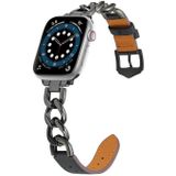 Voor Apple Watch Ultra 49 mm / serie 8 & 7 45 mm / SE 2 & 6 & SE & 5 & 4 44 mm / 3 & 2 & 1 42 mm ketting + lederen horlogeband (zwart + zwart)