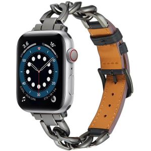 Voor Apple Watch Ultra 49 mm / serie 8 & 7 45 mm / SE 2 & 6 & SE & 5 & 4 44 mm / 3 & 2 & 1 42 mm ketting + lederen horlogeband (zwart + zwart)