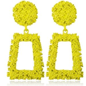 Exaggerated Scrub Geometric Earrings Trapezoidal Long Metal Earrings(Yellow)