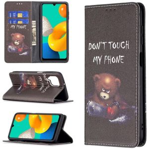 Voor Samsung Galaxy M32 Gekleurde Tekening Patroon Onzichtbare Magnetische Horizontale Flip PU Lederen Case met Houder & Card Slots & Wallet (Bear)