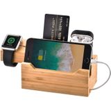 Multi-function Bamboo Charging Station Charger Stand Management Base with 3 USB Ports  For Apple Watch  AirPods  iPhone  EU Plug