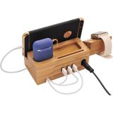 Multi-function Bamboo Charging Station Charger Stand Management Base with 3 USB Ports  For Apple Watch  AirPods  iPhone  EU Plug