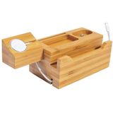 Multi-function Bamboo Charging Station Charger Stand Management Base with 3 USB Ports  For Apple Watch  AirPods  iPhone  EU Plug