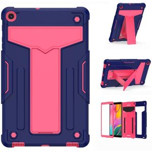 For Samsung Galaxy Tab A10.1 (2019) T510 T-shaped Bracket Contrast Color Shockproof PC + Silicone Flat Protective Case(Navy+Rose Red)