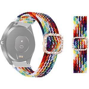 For Garmin Venu 2/Samsung Gear S3/Xiaomi Haylou RS3 22mm Universal Adjustable Braided Elastic Diamond Buckle Replacement Strap Watchband(Rainbow)