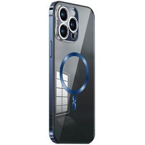 Voor iPhone 13 Pro Max MagSafe Magnetisch roestvrijstalen frame Transparant TPU-telefoonhoesje (Sierra Blue)