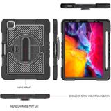 360 Degree Rotation Contrast Color Shockproof Silicone + PC Case with Holder & Hand Grip Strap & Shoulder Strap For iPad Air 2020 10.9 / Pro 11 2020 / 2021 / 2018 (Black)