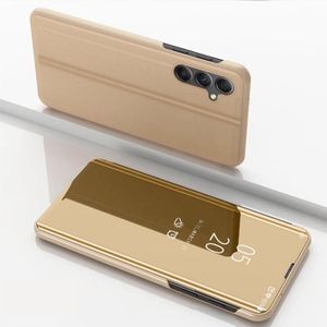 Voor Samsung Galaxy A34 5G vergulde spiegel horizontale flip lederen telefoonhoes met houder