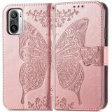 For Xiaomi Redmi Note 10 Pro Butterfly Love Flowers Embossed Horizontal Flip Leather Case with Holder & Card Slots & Wallet & Lanyard(Rose Gold)