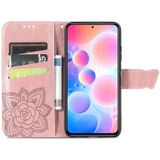 For Xiaomi Redmi Note 10 Pro Butterfly Love Flowers Embossed Horizontal Flip Leather Case with Holder & Card Slots & Wallet & Lanyard(Rose Gold)