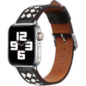 Gevlochten lederen horlogeband voor Apple Watch Ultra 49 mm / serie 8 & 7 45 mm / SE 2 & 6 & SE & 5 & 4 44 mm / 3 & 2 & 1 42 mm (zwart + beige)