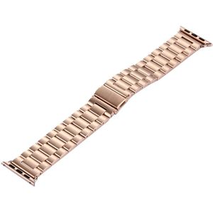 For Apple Watch 42mm Butterfly Buckle 3 Beads Stainless Steel Watchband(Rose Gold)