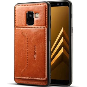 Dibase for Galaxy A8+ (2018) TPU + PC + PU Crazy Horse Texture Protective Case with Holder & Card Slots(Brown)