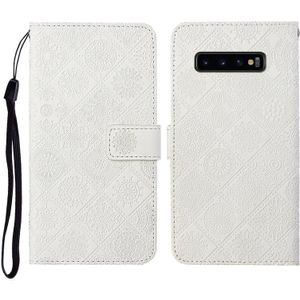 For Samsung Galaxy S10+ Ethnic Style Embossed Pattern Horizontal Flip Leather Case with Holder & Card Slots & Wallet & Lanyard(White)