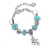 2 PCS Crystal Unicorn Bracelet DIY Handmade Jewelry Female Child Snake Bone Bracelet Length: 20cm(SL160 Lake Blue)