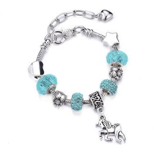 2 PCS Crystal Unicorn Bracelet DIY Handmade Jewelry Female Child Snake Bone Bracelet Length: 20cm(SL160 Lake Blue)