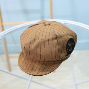 MZ8809 Spring Striped Children Beret Octagonal Hat  Size: Around 48cm(Brown)
