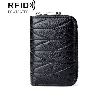 KB191 Zipper Cowhide Leather Organ Shape Multiple Card Slots Anti-magnetic RFID Wallet Clutch Bag for Ladies(Black)