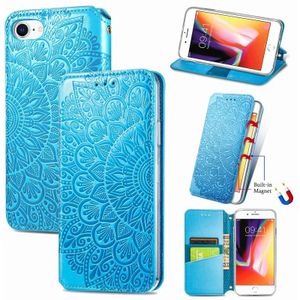 Blooming Mandala Embossed Pattern Magnetic Horizontal Flip Leather Case with Holder & Card Slots & Wallet For iPhone 6(Blue)