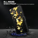 Voor Samsung Galaxy S22 5G 3D-schilderpatroon TPU + PU lederen telefoonhoes (gouden vlinder)