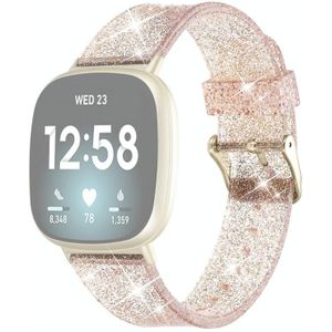 For Fitbit Versa 3 Glitter Powder Silicone Replacement Strap Watchband(Rose Gold)
