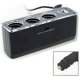 3 Triple Socket 12V/24V Car Cigarette Lighter USB Power(Black)