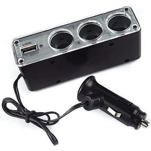 3 Triple Socket 12V/24V Car Cigarette Lighter USB Power(Black)