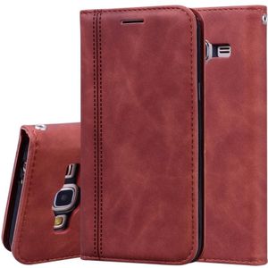 For Samsung Galaxy J3 (2016) Frosted Business Magnetic Horizontal Flip PU Leather Case with Holder & Card Slot & Lanyard(Brown)