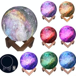 1W 3D Moon Lamp Children Gift Table Lamp Painted Starry Sky LED Night Light  Light color: 10cm Remote Control 16-colors