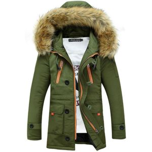 Long Section Cotton Suit Men Plus Velvet Thick Warm Jacket Large Fur Collar Coat Lovers Jacket  Size:L(Army Green)