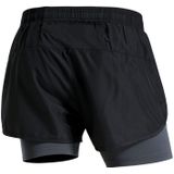 Men Fake Two-piece Sports Stretch Shorts (Color:Black Gray Size:M)